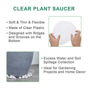 GROWNEER 15 Pack of 6, 8, 10 Inches Clear Plant Saucers Flower Pot Trays, with 15 Pcs Plant Labels, Plastic Plant Saucer Drip Trays for Indoor Outdoor Plants Garden