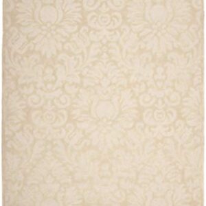 SAFAVIEH Total Performance Collection Area Rug - 6' x 9', Ivory, Hand-Hooked Damask, Non-Shedding & Easy Care, Ideal for High Traffic Areas in Living Room, Bedroom (TLP714F)