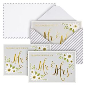 sustainable greetings 48 pack new mr and mrs wedding thank you cards with striped decorative envelopes (4x6 in)