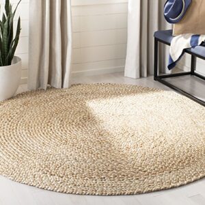 safavieh natural fiber collection area rug - 3' round, natural & ivory, handmade boho charm braided jute, ideal for high traffic areas in living room, bedroom (nf804b)