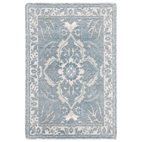 SAFAVIEH Restoration Vintage Collection Area Rug - 8' x 10', Blue, Handmade Distressed Wool & Viscose, Ideal for High Traffic Areas in Living Room, Bedroom (RVT403M)