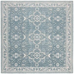 SAFAVIEH Restoration Vintage Collection Area Rug - 8' x 10', Blue, Handmade Distressed Wool & Viscose, Ideal for High Traffic Areas in Living Room, Bedroom (RVT403M)