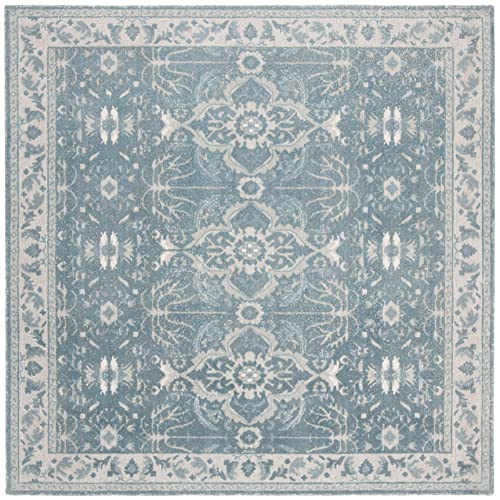 SAFAVIEH Restoration Vintage Collection Area Rug - 8' x 10', Blue, Handmade Distressed Wool & Viscose, Ideal for High Traffic Areas in Living Room, Bedroom (RVT403M)