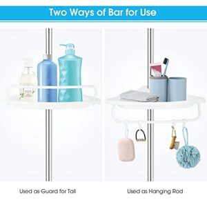 Corner Shower Caddy, Shower Caddy Tension Pole Storage Shelves, Stainless Steel Rod, Adjustable Bathroom Shower Caddy for Shampoo Soap Tower, White