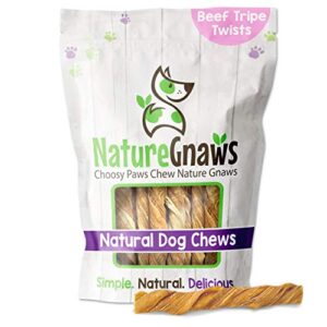 nature gnaws tripe twists for dogs - premium natural beef sticks - simple single ingredient crunchy dog chew treats - rawhide free 10 count (pack of 1)