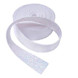 Wento 5 Yards 1" (25mm) Sparking White Glitter Ribbons for Hair Bow Crafting，Glitter Strips Bow Decoration,Thick Glitter Ribbons for Wedding Bow Ties,Jewelry Crafts Supplies GR001