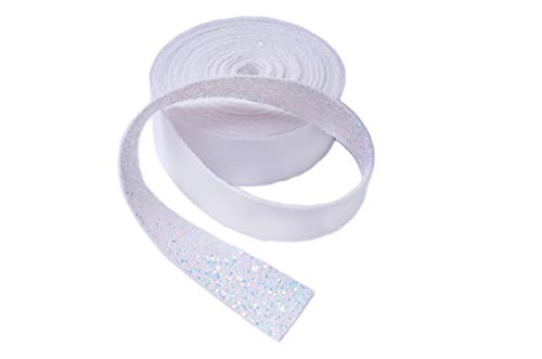 Wento 5 Yards 1" (25mm) Sparking White Glitter Ribbons for Hair Bow Crafting，Glitter Strips Bow Decoration,Thick Glitter Ribbons for Wedding Bow Ties,Jewelry Crafts Supplies GR001