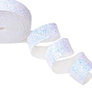 Wento 5 Yards 1" (25mm) Sparking White Glitter Ribbons for Hair Bow Crafting，Glitter Strips Bow Decoration,Thick Glitter Ribbons for Wedding Bow Ties,Jewelry Crafts Supplies GR001