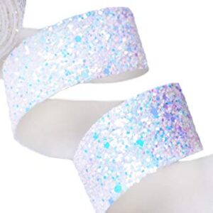 Wento 5 Yards 1" (25mm) Sparking White Glitter Ribbons for Hair Bow Crafting，Glitter Strips Bow Decoration,Thick Glitter Ribbons for Wedding Bow Ties,Jewelry Crafts Supplies GR001