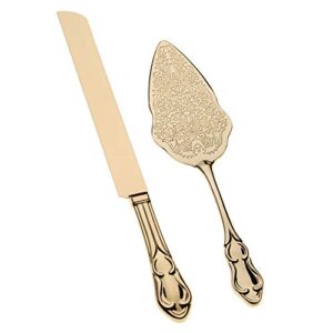 ella celebration cake knife & server set, wedding, anniversary, vintage party supplies dessert gift set (elegant light gold)