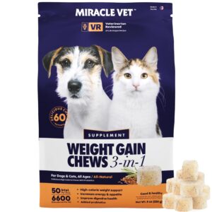 miracle vet weight gain & recovery chews 3-in-1 for dogs & cats - 3,000 kcal - high calorie pet treats for body mass & health - 60 chews