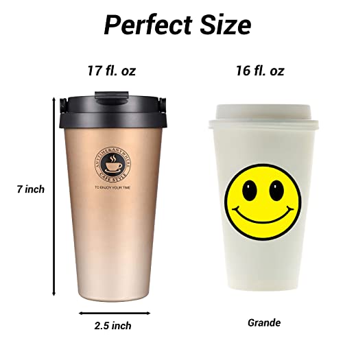 Jumigra Stainless Steel Vacuum Insulated Coffee Mug with Lid, Perfect Travel Cup for Hot and Cold Drinks, Thermal Coffee and Tea Mugs, Double Wall, Metal, Spill Proof, Leak Proof, 17 Ounce, Gold