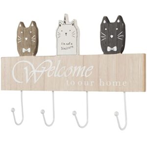 EXCELLO GLOBAL PRODUCTS Wall Mounted Cat Themed 16 in Coat Rack with 4 Hanging Hooks