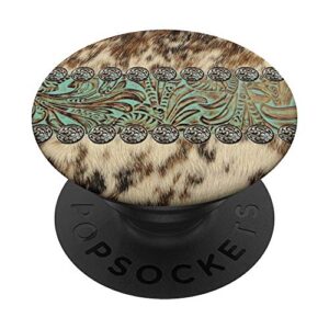 boho cowgirl fashion cowboy print western country teal green popsockets popgrip: swappable grip for phones & tablets