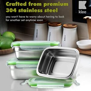 Klee Set of 3 Food Storage Containers with Airtight Lids (12oz,19oz, 28oz) - Premium 304 Stainless Steel Containers, Bento Boxes, Lunch Boxes, Meal Prep Containers for Kitchen, School, Office, Travel