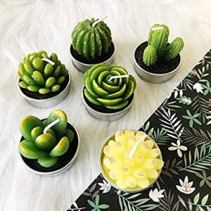 LA BELLEFÉE Tea lights Candles Gift Set, Cactus Terrarium Candle Delicate Succulent Handmade Cute Small Candles for Home Plant Gifts, Party Wedding Mothers Day Valentines Day Gifts Decoration(6 Packs)