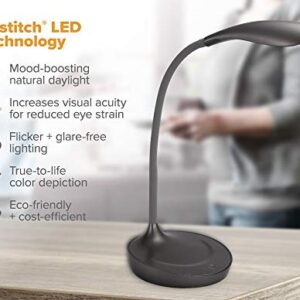 Bostitch Office KT-VLED1502-GRAY Gooseneck LED Desk Lamp with USB Charging Port, Dimmable, Gray