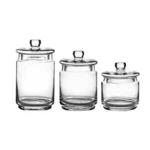 whole housewares glass apothecary jars with lids - set of 3 for bathroom storage, qtip & cotton swab holder, laundry room & makeup desk organization