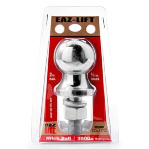 eaz-lift 48223 2" hitch ball with 3/4" shank -chrome plated heavy duty steel 3,500 lb rating