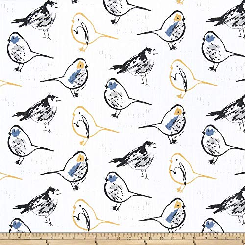 Premier Prints Bird Toile Slub Canvas Brazilian Yellow, Fabric by the Yard