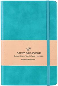 dotted grid notebook/journal - dot grid hard cover notebook, premium thick paper with fine inner pocket, mint smooth faux leather, 5''×8.25''