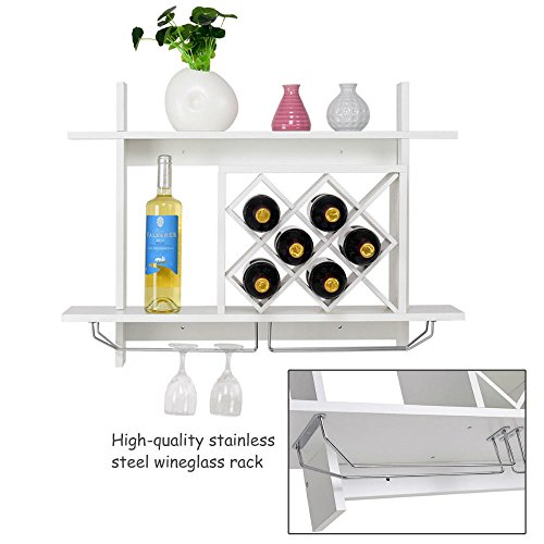 Legendary-Yes Wall Mount Wine Rack Glass Holder Storage Shelf Organizer Home Decor White