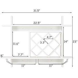 Legendary-Yes Wall Mount Wine Rack Glass Holder Storage Shelf Organizer Home Decor White