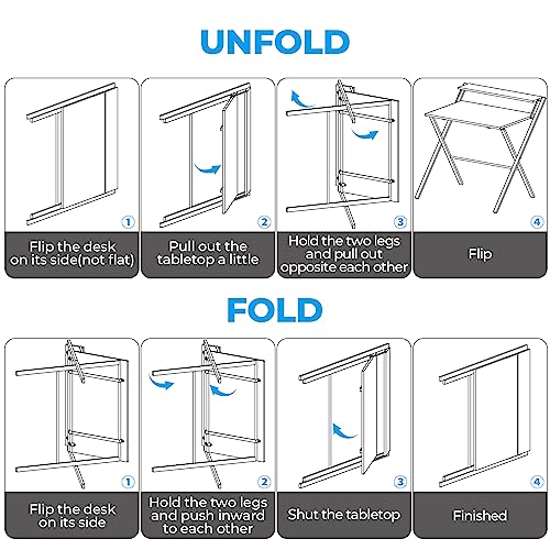 GreenForest Folding Desk No Assembly Required, Computer Desk with 2-Tier Shelf Foldable Table for Small Spaces Fully Unfold 32 x 24.5 inch, Espresso