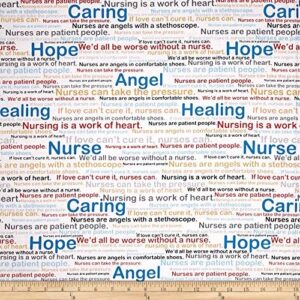 calling all nurses words multi, fabric by the yard