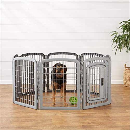 Amazon Basics 8-Panel Octagonal Plastic Pet Pen Fence Enclosure With Gate, 59 x 58 x 28 Inches, Grey