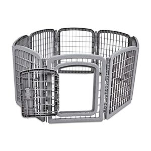 Amazon Basics 8-Panel Octagonal Plastic Pet Pen Fence Enclosure With Gate, 59 x 58 x 28 Inches, Grey