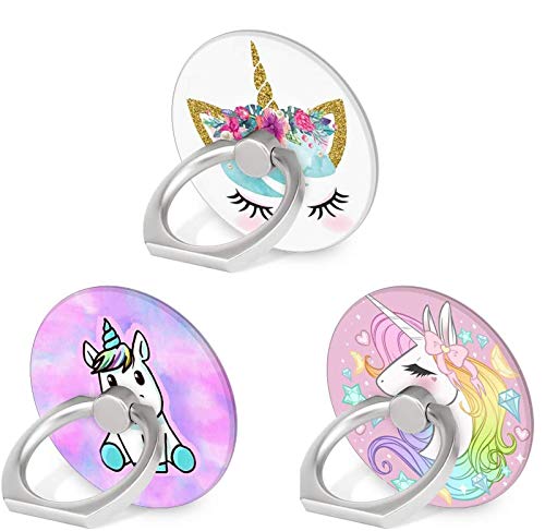Cell Phone Ring Holder, 3-Pack 360 Degree Rotation Universal Pop Grip Stand Anti- Drop Finger Holder for Smartphone and Tablets - Cute Unicorn