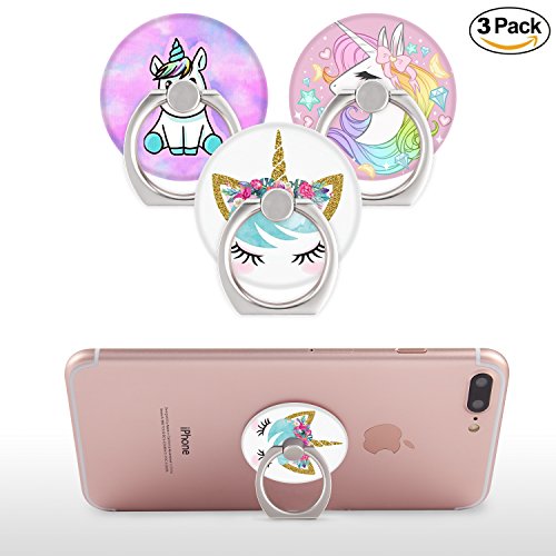 Cell Phone Ring Holder, 3-Pack 360 Degree Rotation Universal Pop Grip Stand Anti- Drop Finger Holder for Smartphone and Tablets - Cute Unicorn