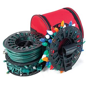 santa's bags [wire and christmas lighting storage bag] - install n store light storage reels and wire spool - includes 3 spools, a hanging hook, and a zipper bag