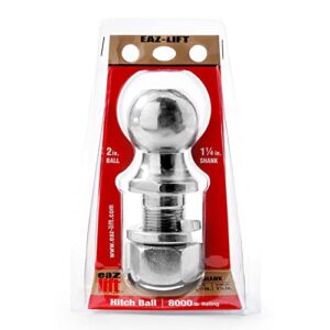 eaz-lift 48226 2" hitch ball with 1 1/4" shank -chrome plated heavy duty steel 8,000 lb rating