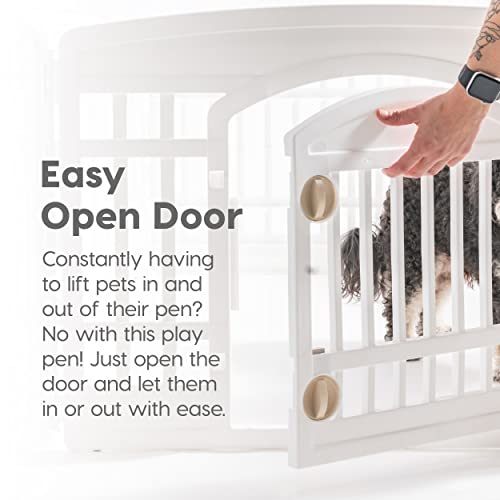 IRIS USA 24" Exercise 4-Panel Pet Playpen with Door, Dog Playpen, Puppy Playpen, for Puppies and Small Dogs, Keep Pets Secure, Easy Assemble, Fold It Down, Easy Storing, Customizable, White