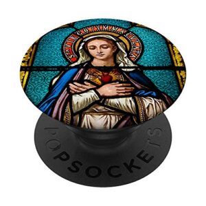 the blessed virgin mary stained glass window design popsockets popgrip: swappable grip for phones & tablets