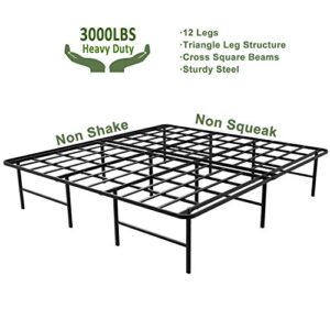 45MinST 16 Inch Platform Bed Frame/2 Brackets Included/Mattress Foundation/3000LBS Heavy Duty/Extremely Easy Assembly/Box Spring Replacement/Quiet Noise-Free, Queen/Cal King(Queen)