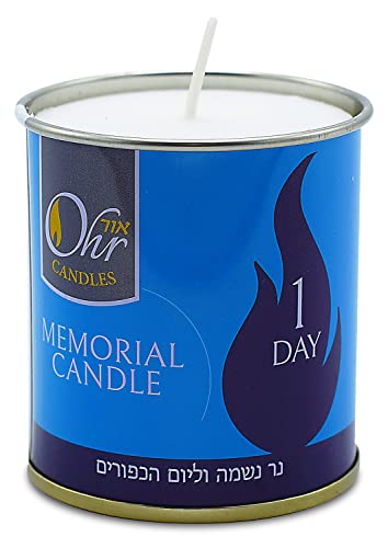 1 Day Yahrzeit Candle - 48 Pack - 24 Hour Kosher Yahrtzeit Memorial and Yom Kippur Candle in Tin Cup Holder