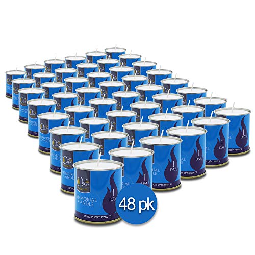 1 Day Yahrzeit Candle - 48 Pack - 24 Hour Kosher Yahrtzeit Memorial and Yom Kippur Candle in Tin Cup Holder