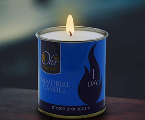 1 Day Yahrzeit Candle - 48 Pack - 24 Hour Kosher Yahrtzeit Memorial and Yom Kippur Candle in Tin Cup Holder