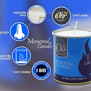 1 Day Yahrzeit Candle - 48 Pack - 24 Hour Kosher Yahrtzeit Memorial and Yom Kippur Candle in Tin Cup Holder