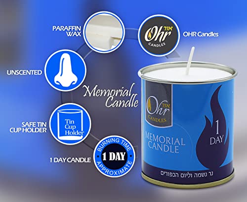 1 Day Yahrzeit Candle - 48 Pack - 24 Hour Kosher Yahrtzeit Memorial and Yom Kippur Candle in Tin Cup Holder