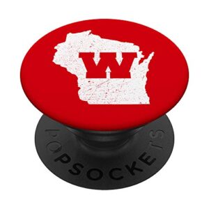wisconsin - vintage red and white state map popsockets popgrip: swappable grip for phones & tablets