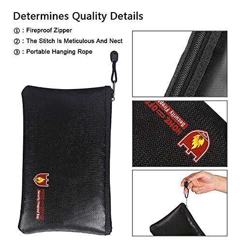 Fireproof Money Safe Document Bag. Non-Itchy Silicone Coated Fire & Water Resistant Safe Cash Bag. Fireproof Safe Storage for A5 Size File Folder Holder, Money, Document, Ipad, Jewelry and Passport