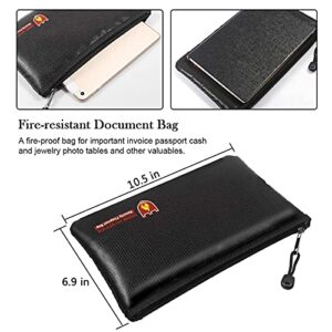 Fireproof Money Safe Document Bag. Non-Itchy Silicone Coated Fire & Water Resistant Safe Cash Bag. Fireproof Safe Storage for A5 Size File Folder Holder, Money, Document, Ipad, Jewelry and Passport