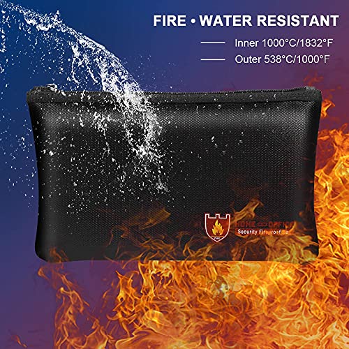 Fireproof Money Safe Document Bag. Non-Itchy Silicone Coated Fire & Water Resistant Safe Cash Bag. Fireproof Safe Storage for A5 Size File Folder Holder, Money, Document, Ipad, Jewelry and Passport