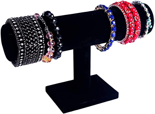 JC HUMMINGBIRD T-bar Jewelry Bracelet and Watch Display Stand, Black Velvet for Home (New version 2021: Improved Box Package& Product Sturdiness)