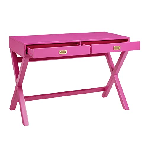 Linon PG138RSP01U Linon Home Decor Peggy Raspberry Pink Writing Desk Desk, Raspberry Pink, 44"W x 20"D x 30"H