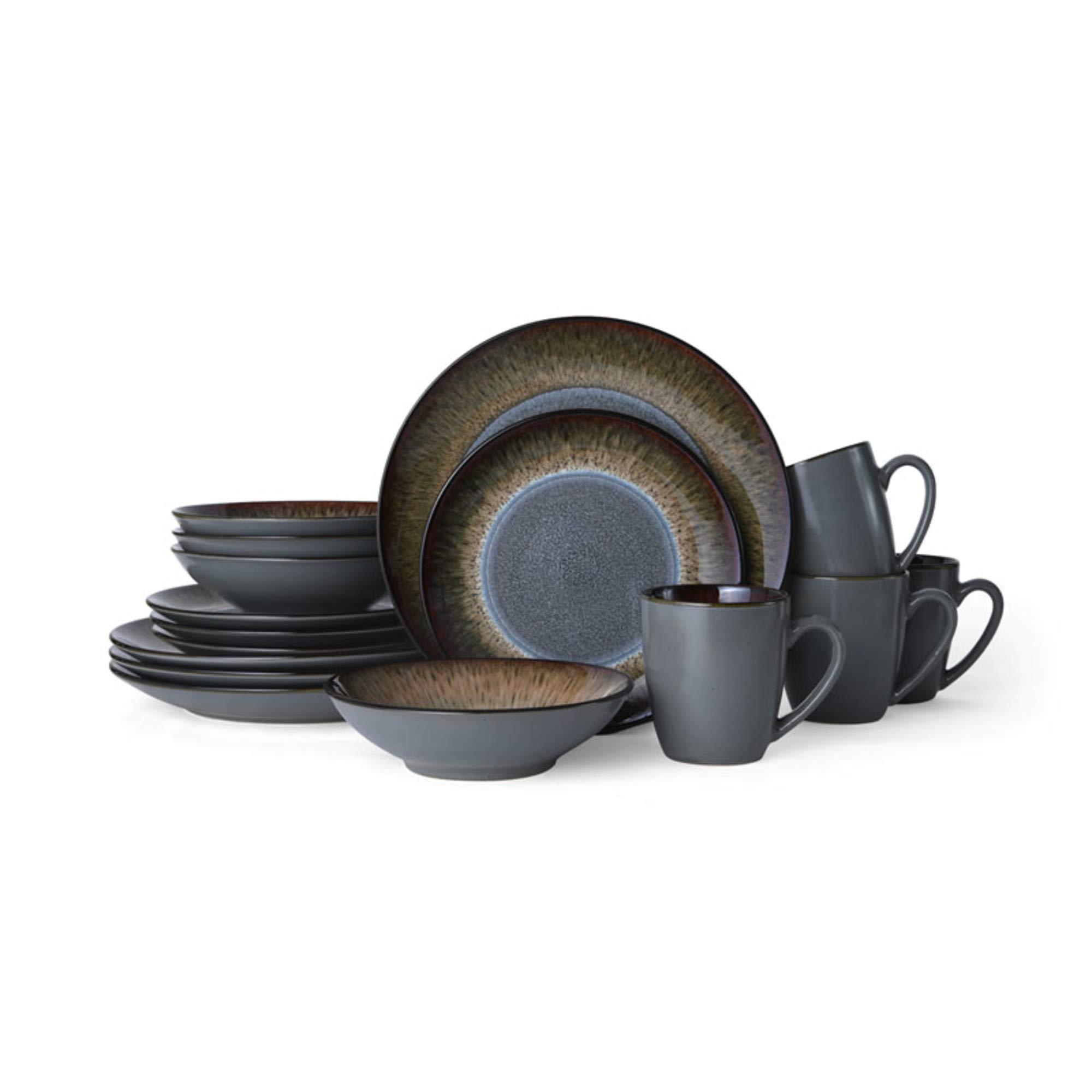 Pfaltzgraff 5237442 Monroe 16-Piece Porcelain Dinnerware Set, Dark Gray (Pack of 16)